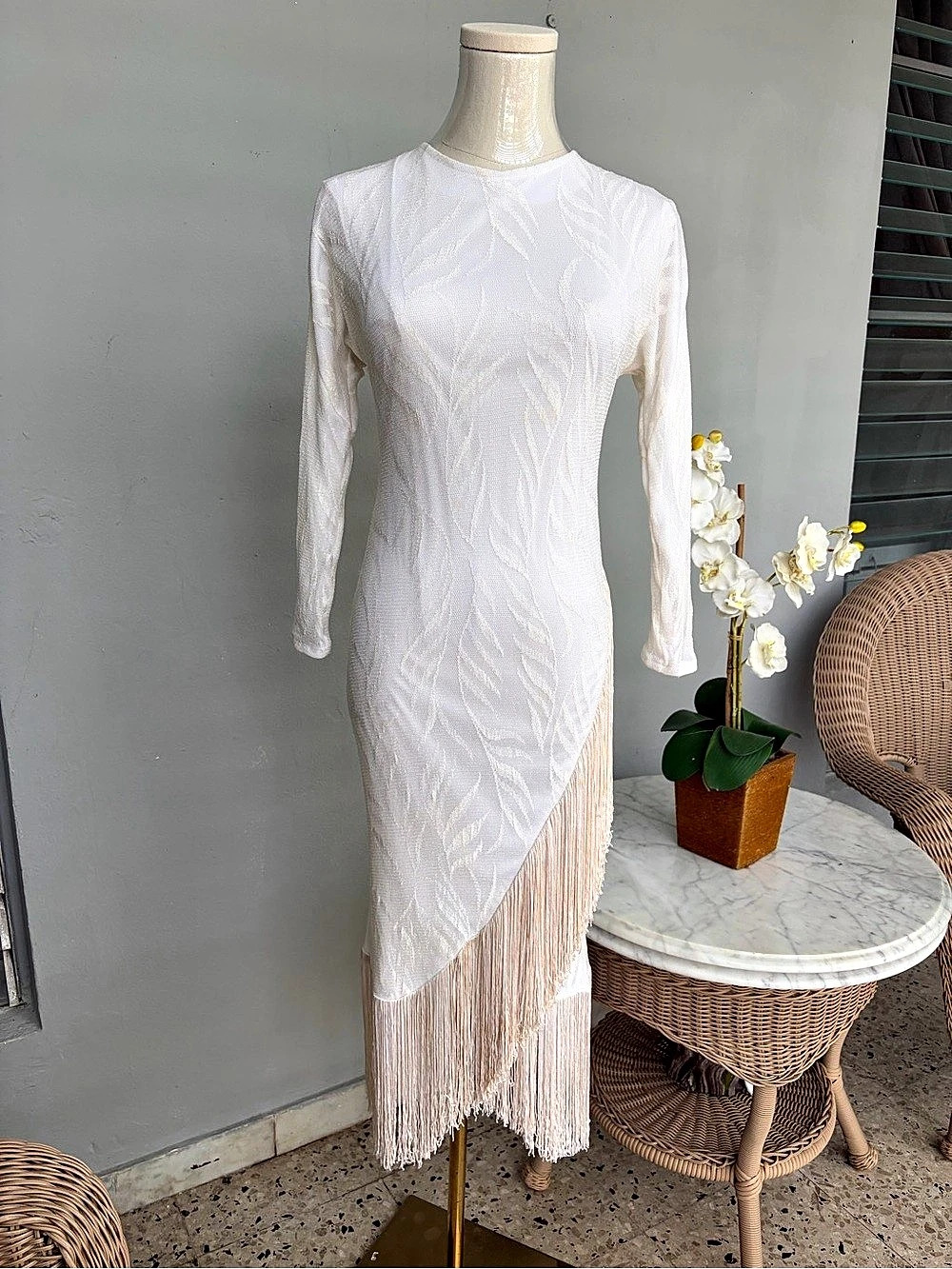 White Fringe Maxi Dress